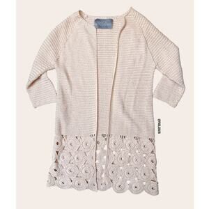 Lela Rose Feminine Boho Crochet Knit Duster Cardigan Topper Pink Size Small